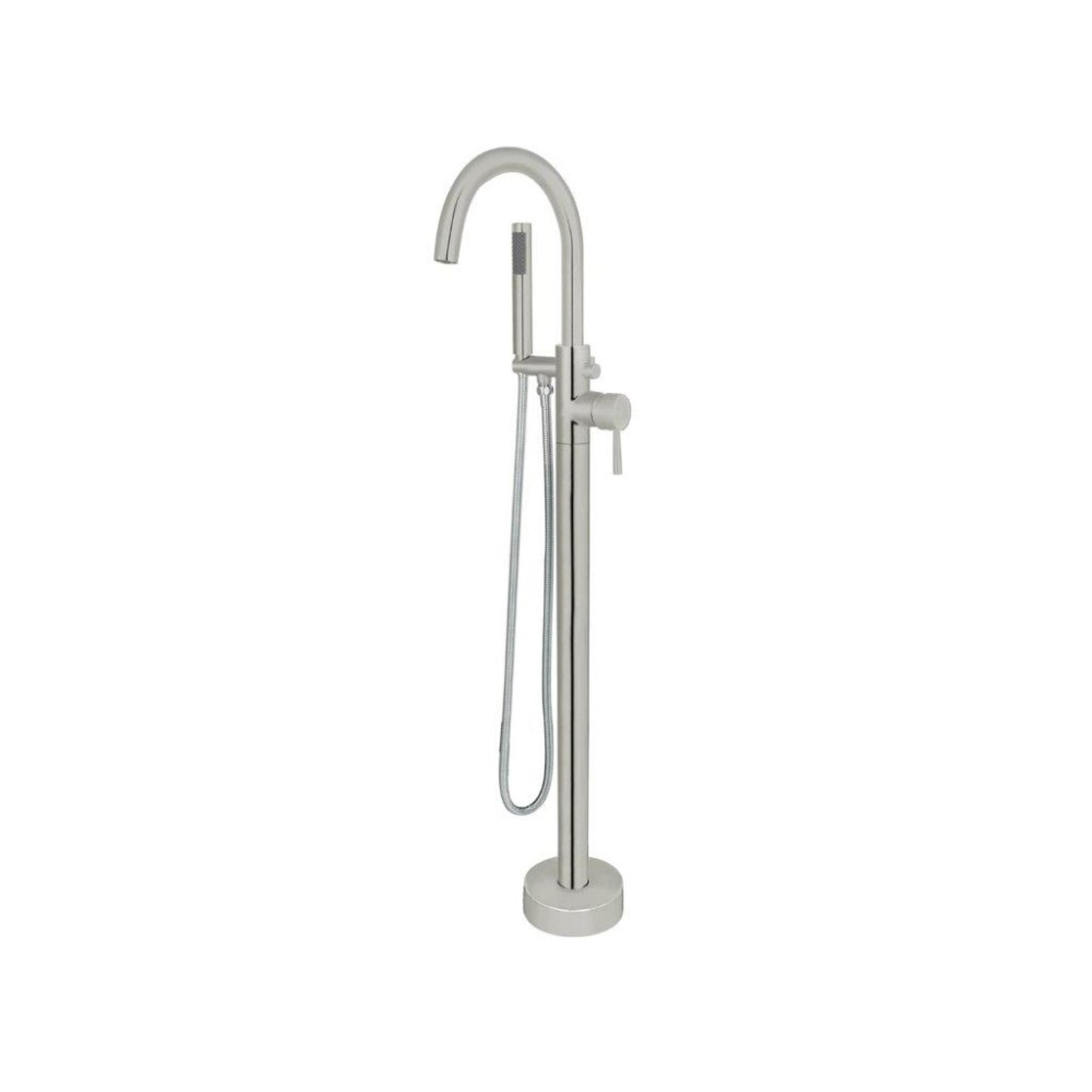 Single Handle Floor Mount Freestanding Tub Faucet with Hand Shower in Brushed Nickel