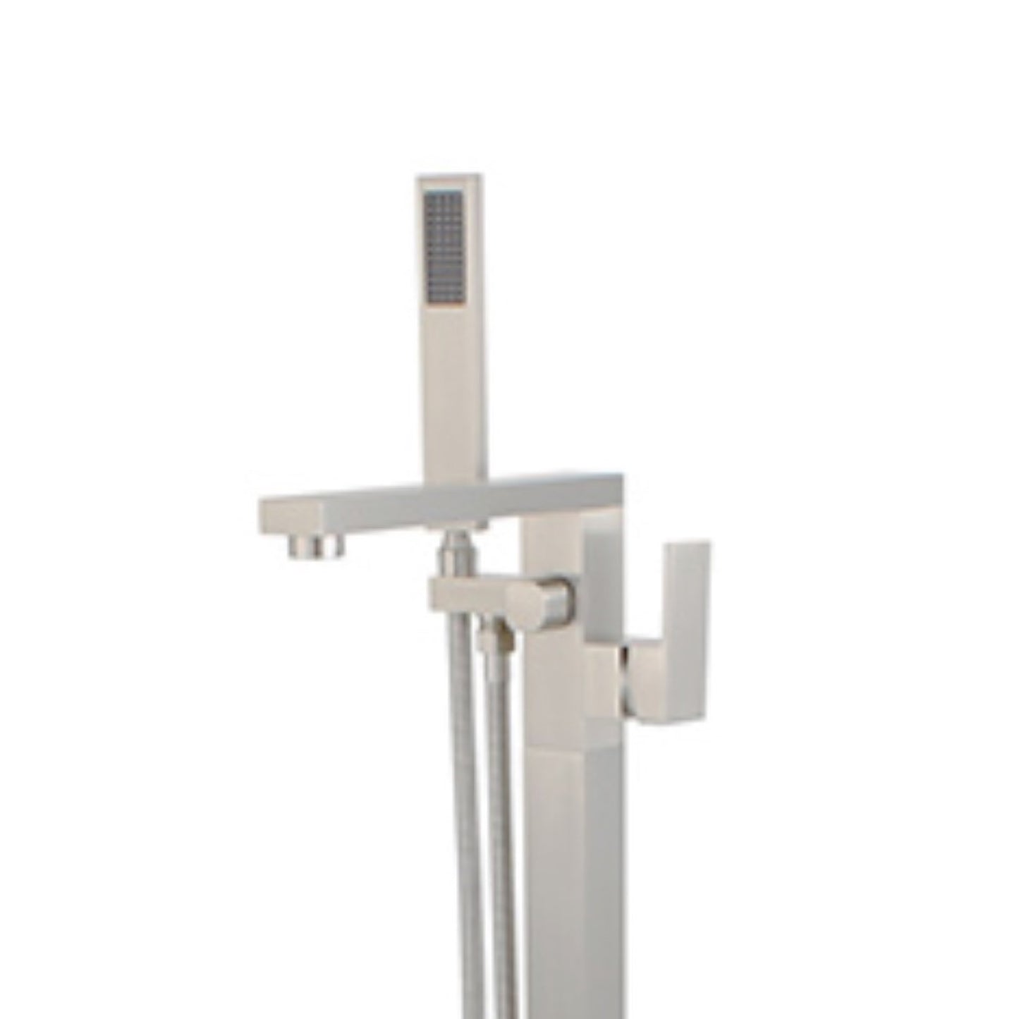 Single Handle Floor Mount Freestanding Tub Faucet with Hand Shower in Brushed Nickel