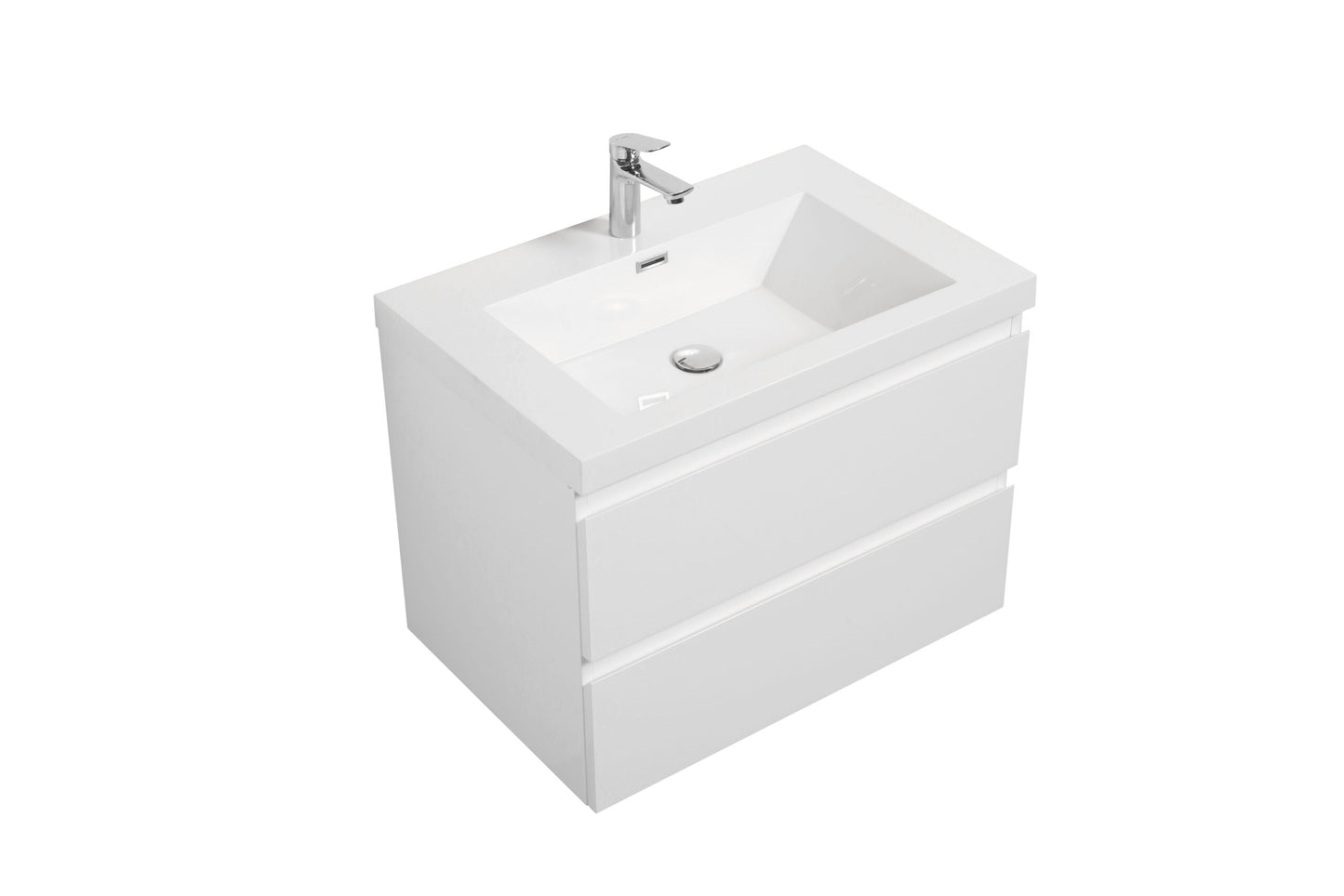 Aurora 24" Glossy Polar White Wall Hung Bathroom Vanity with White Acrylic Countertop