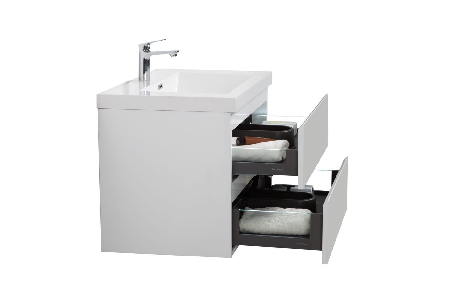 Aurora 24" Glossy Polar White Wall Hung Bathroom Vanity with White Acrylic Countertop