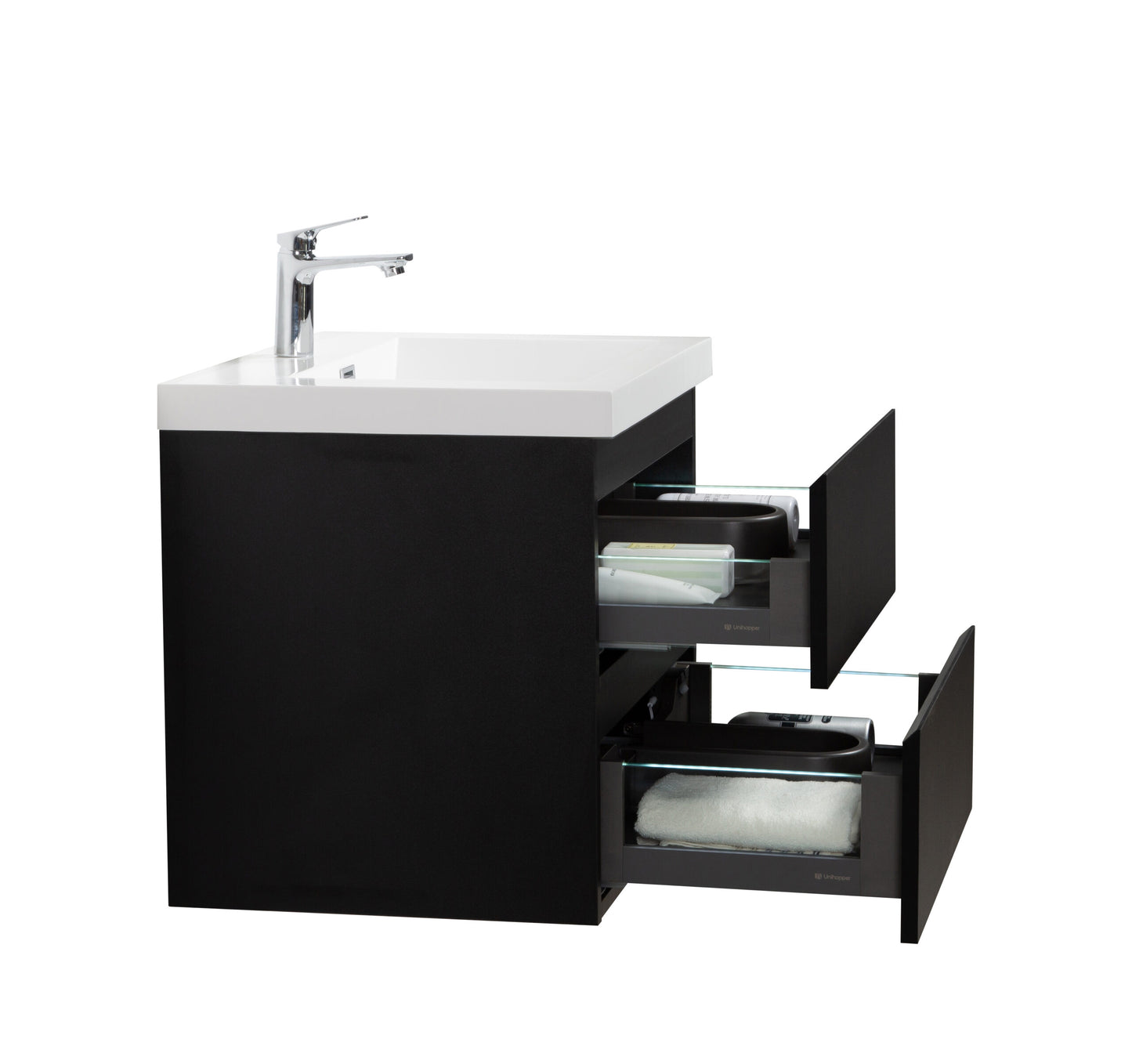 Aurora 24" Matte Midnight Black Wall Hung Bathroom Vanity with White Acrylic Countertop