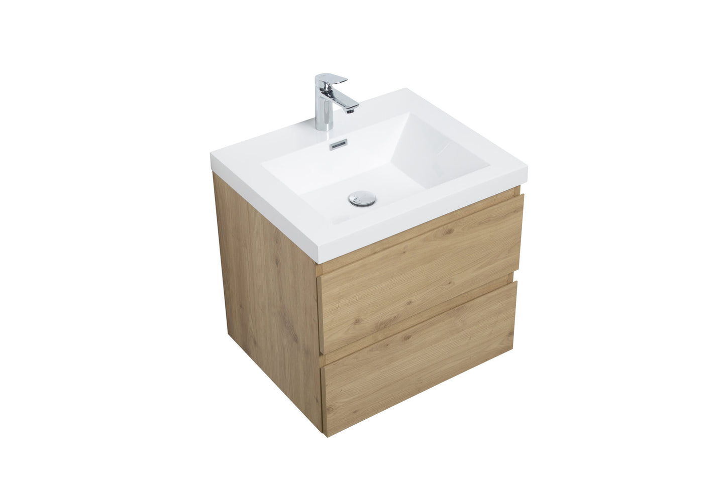 Aurora 24" Sonoma Oak Wall Hung Bathroom Vanity with White Acrylic Countertop