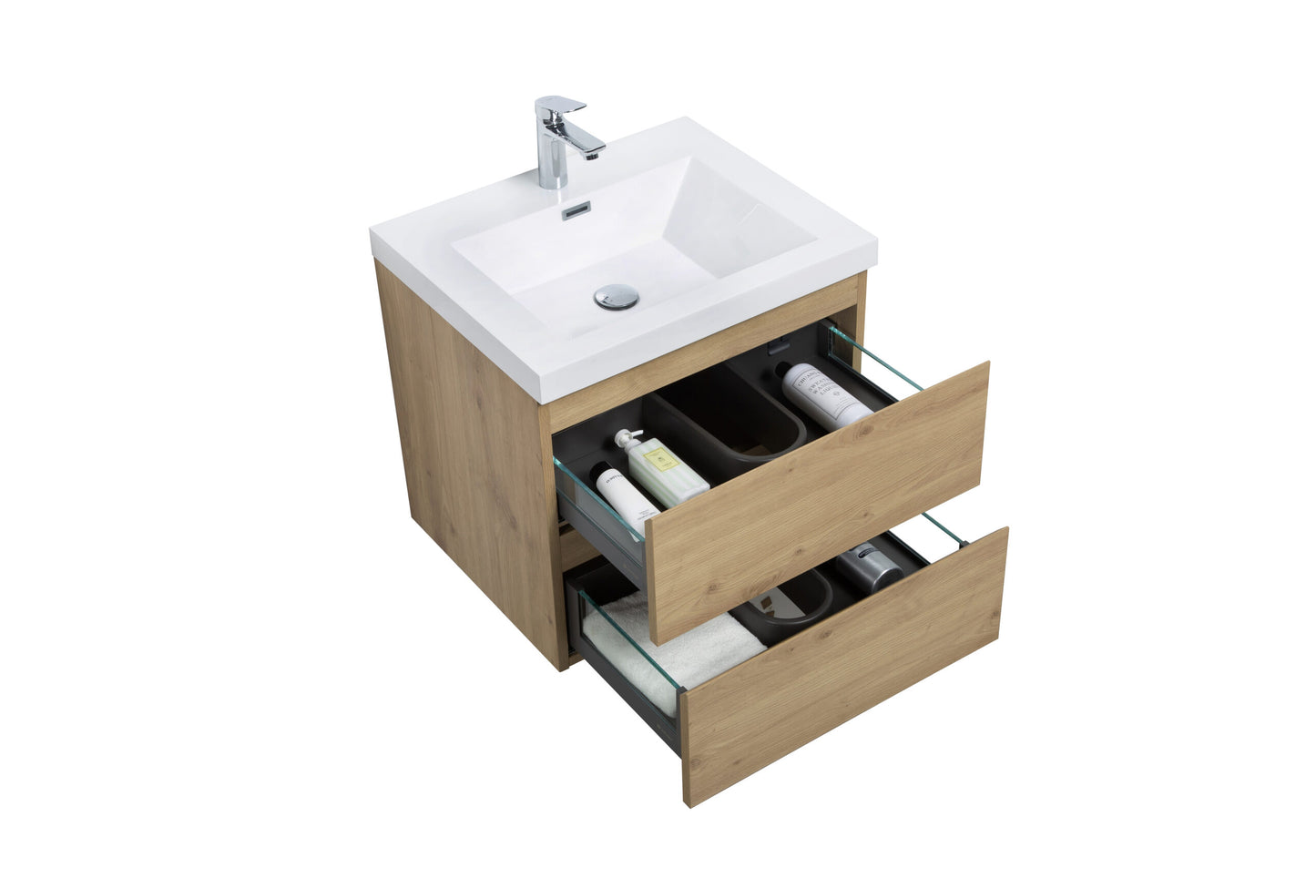 Aurora 24" Sonoma Oak Wall Hung Bathroom Vanity with White Acrylic Countertop
