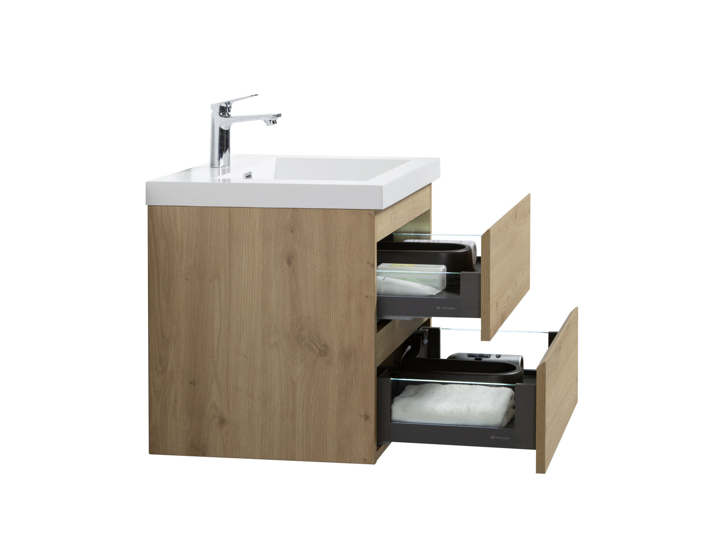 Aurora 24" Sonoma Oak Wall Hung Bathroom Vanity with White Acrylic Countertop