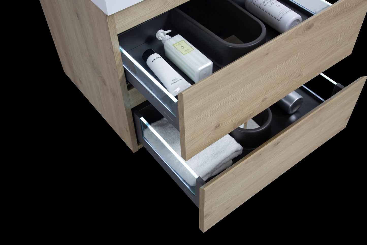 Aurora 24" Sonoma Oak Wall Hung Bathroom Vanity with White Acrylic Countertop