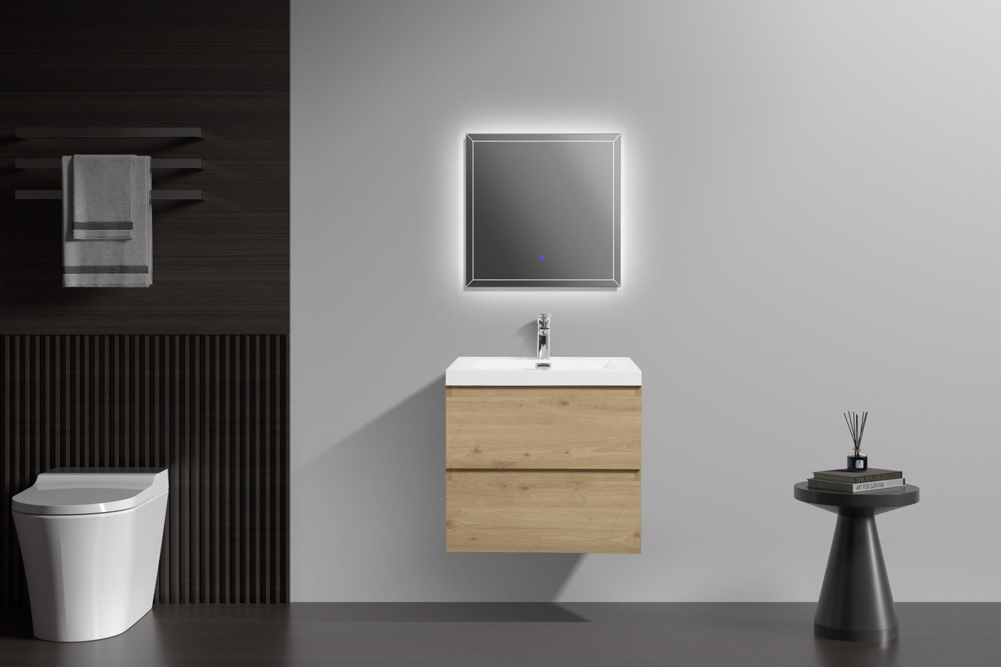 Aurora 24" Sonoma Oak Wall Hung Bathroom Vanity with White Acrylic Countertop