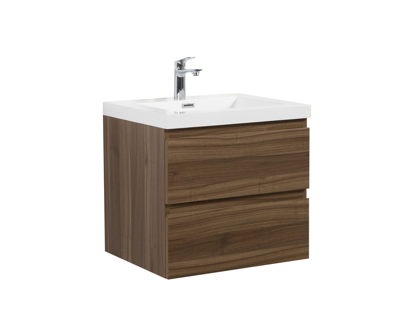 Aurora 24" Smokey Walnut Wall Hung Bathroom Vanity with White Acrylic Countertop