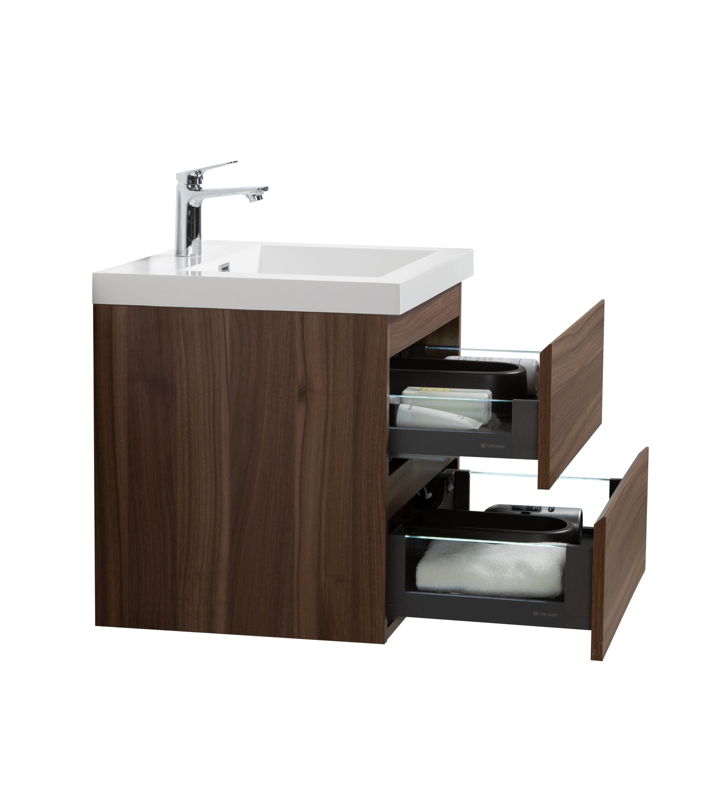 Aurora 24" Smokey Walnut Wall Hung Bathroom Vanity with White Acrylic Countertop