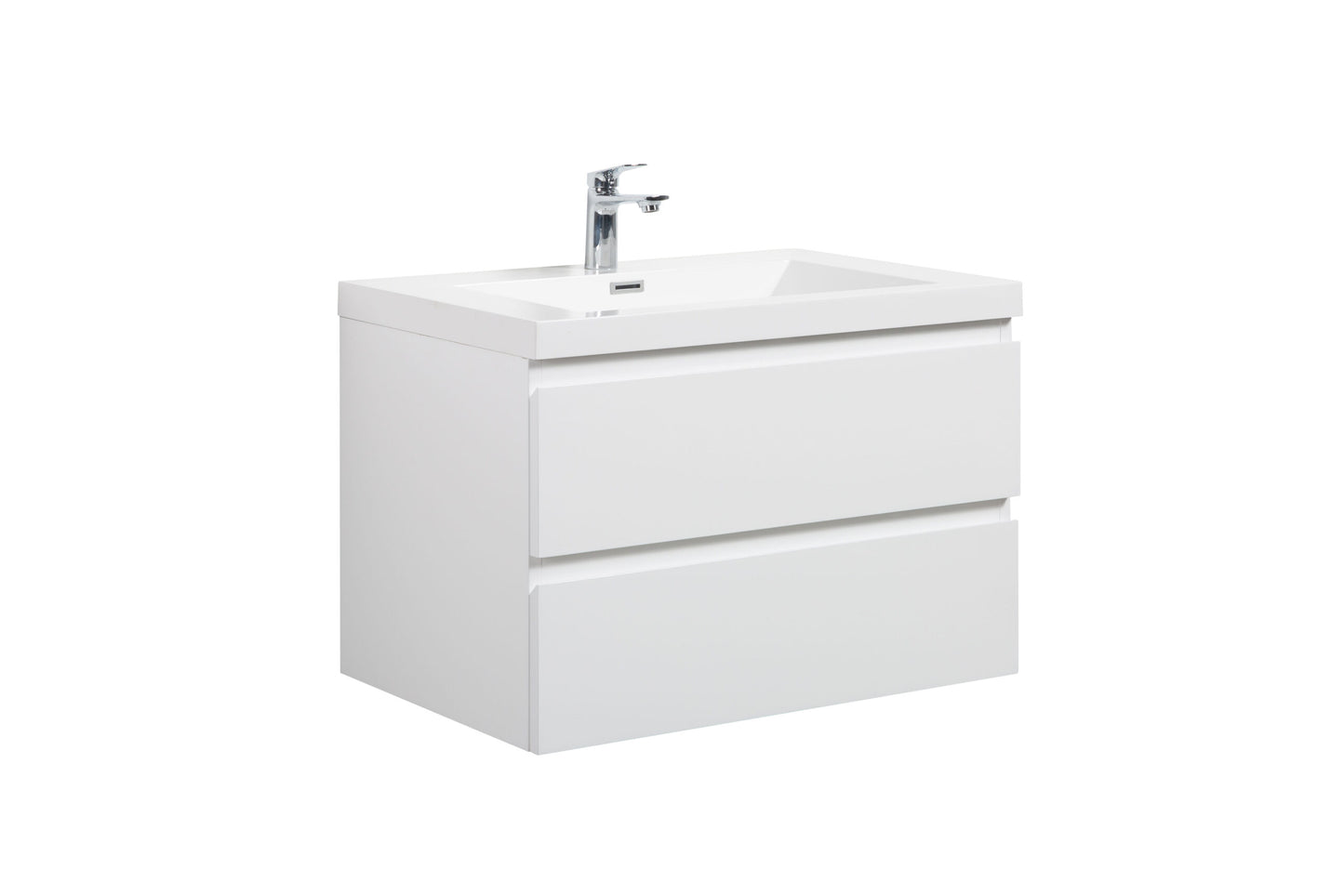 Aurora 30" Glossy Polar White Wall Hung Bathroom Vanity with White Acrylic Countertop