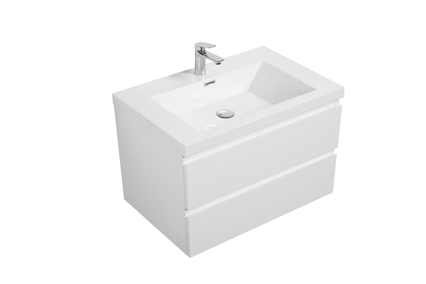Aurora 30" Glossy Polar White Wall Hung Bathroom Vanity with White Acrylic Countertop