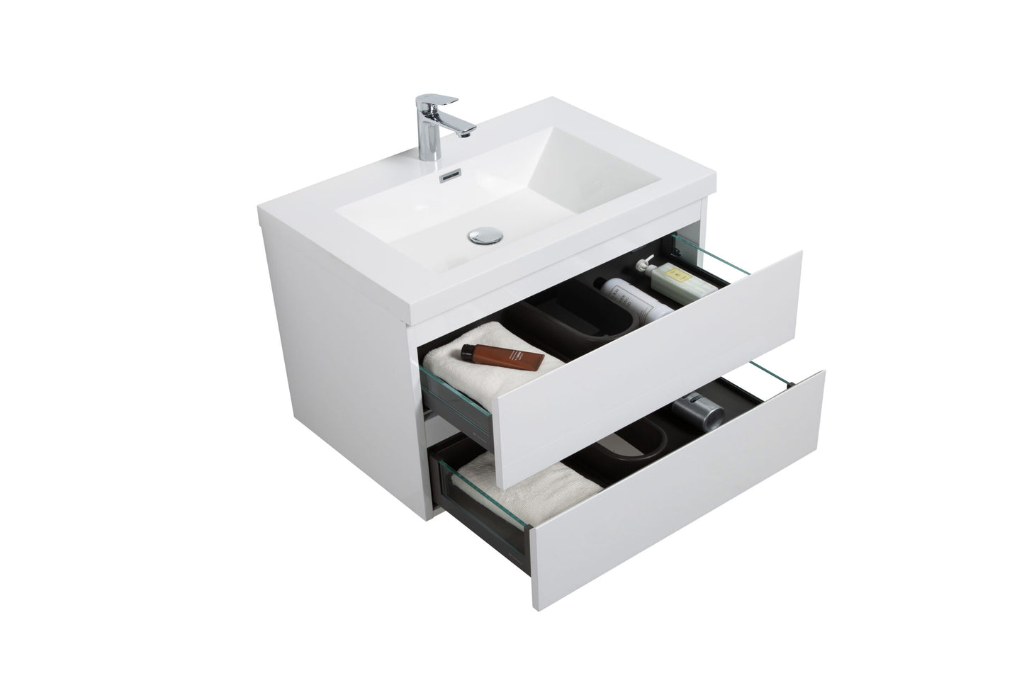 Aurora 30" Glossy Polar White Wall Hung Bathroom Vanity with White Acrylic Countertop