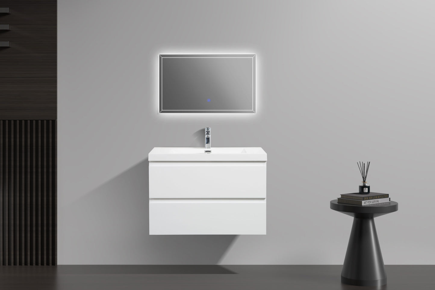 Aurora 30" Glossy Polar White Wall Hung Bathroom Vanity with White Acrylic Countertop