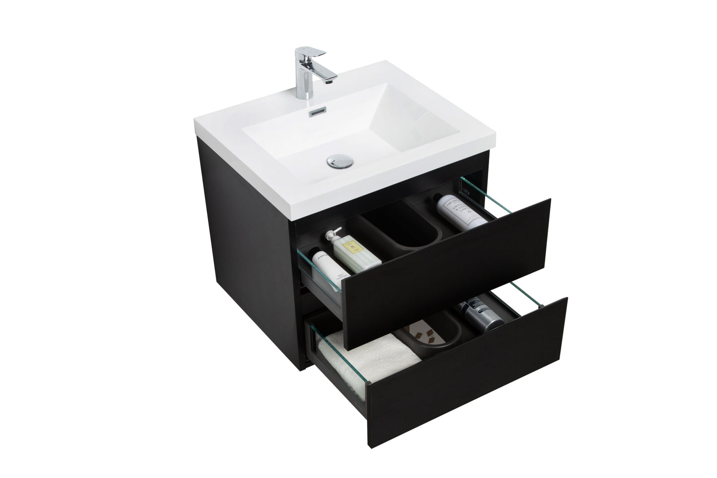 Aurora 30" Matte Midnight Black Wall Hung Bathroom Vanity with White Acrylic Countertop