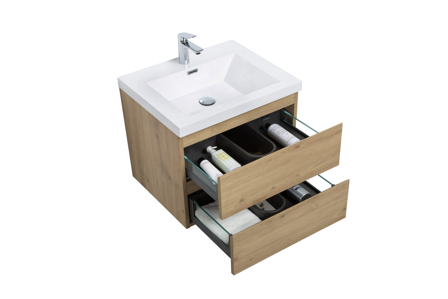 Aurora 30" Sonoma Oak Wall Hung Bathroom Vanity with White Acrylic Countertop