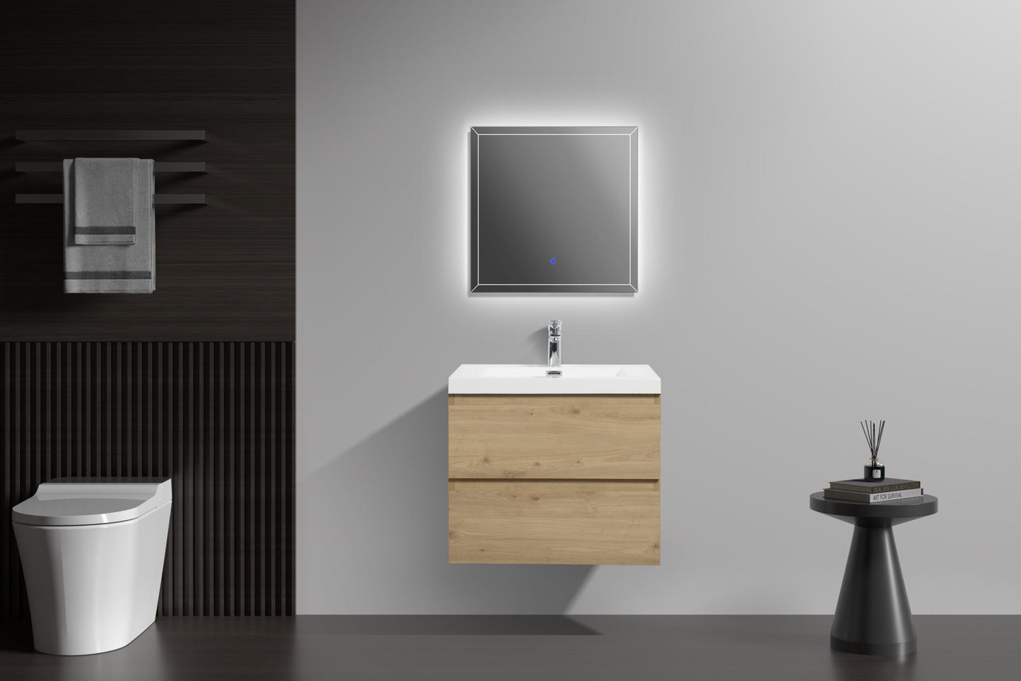 Aurora 30" Sonoma Oak Wall Hung Bathroom Vanity with White Acrylic Countertop