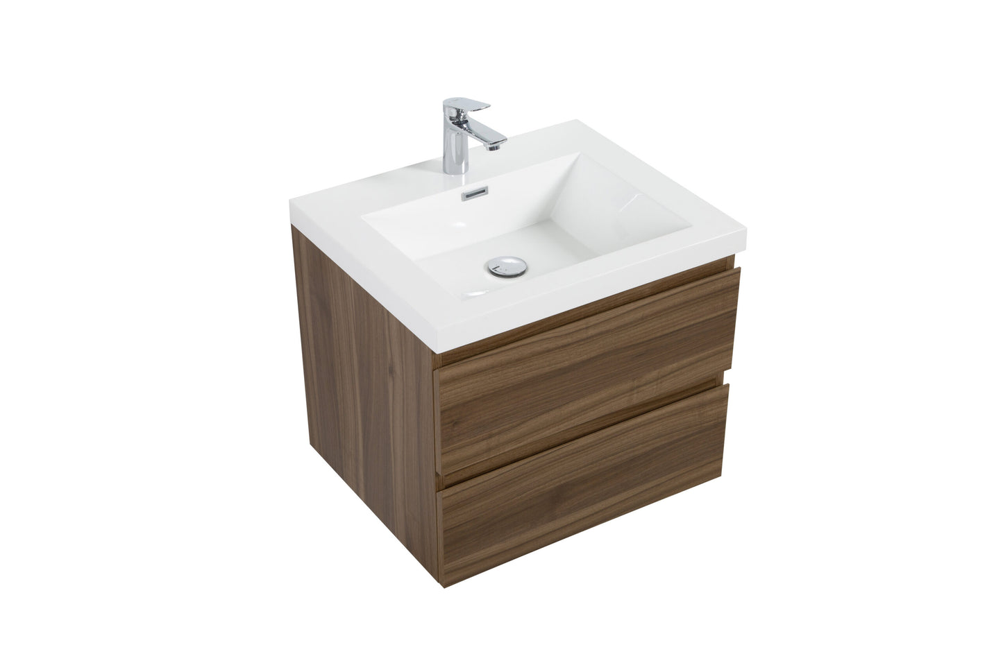 Aurora 30" Smokey Walnut Wall Hung Bathroom Vanity with White Acrylic Countertop