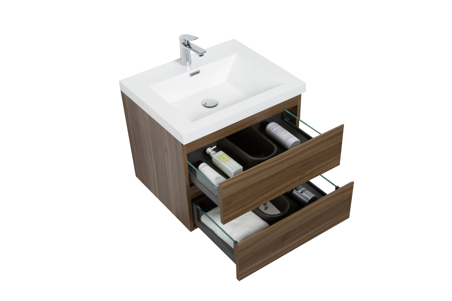 Aurora 30" Smokey Walnut Wall Hung Bathroom Vanity with White Acrylic Countertop