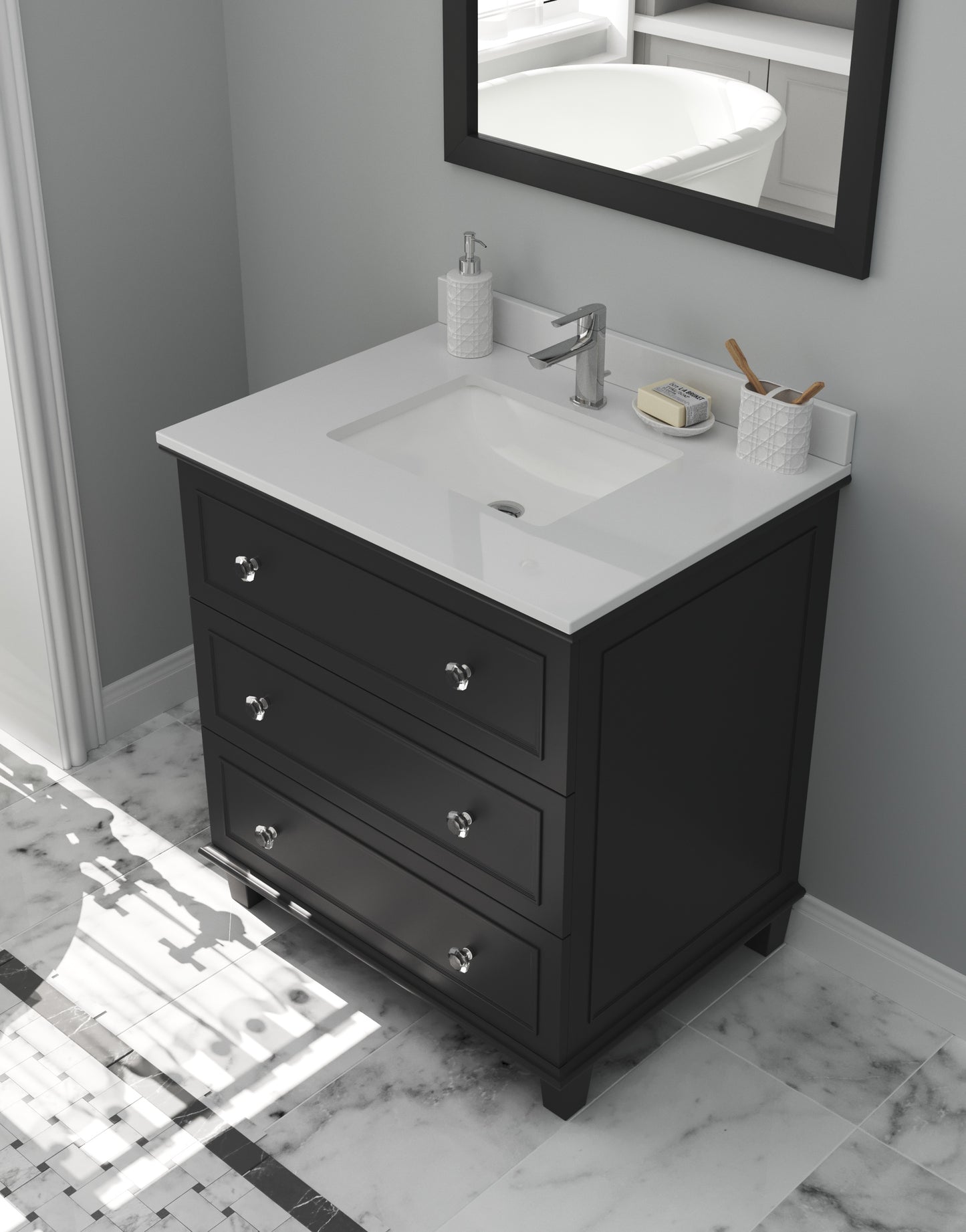 Luna 30" Espresso Bathroom Vanity with White Quartz Countertop