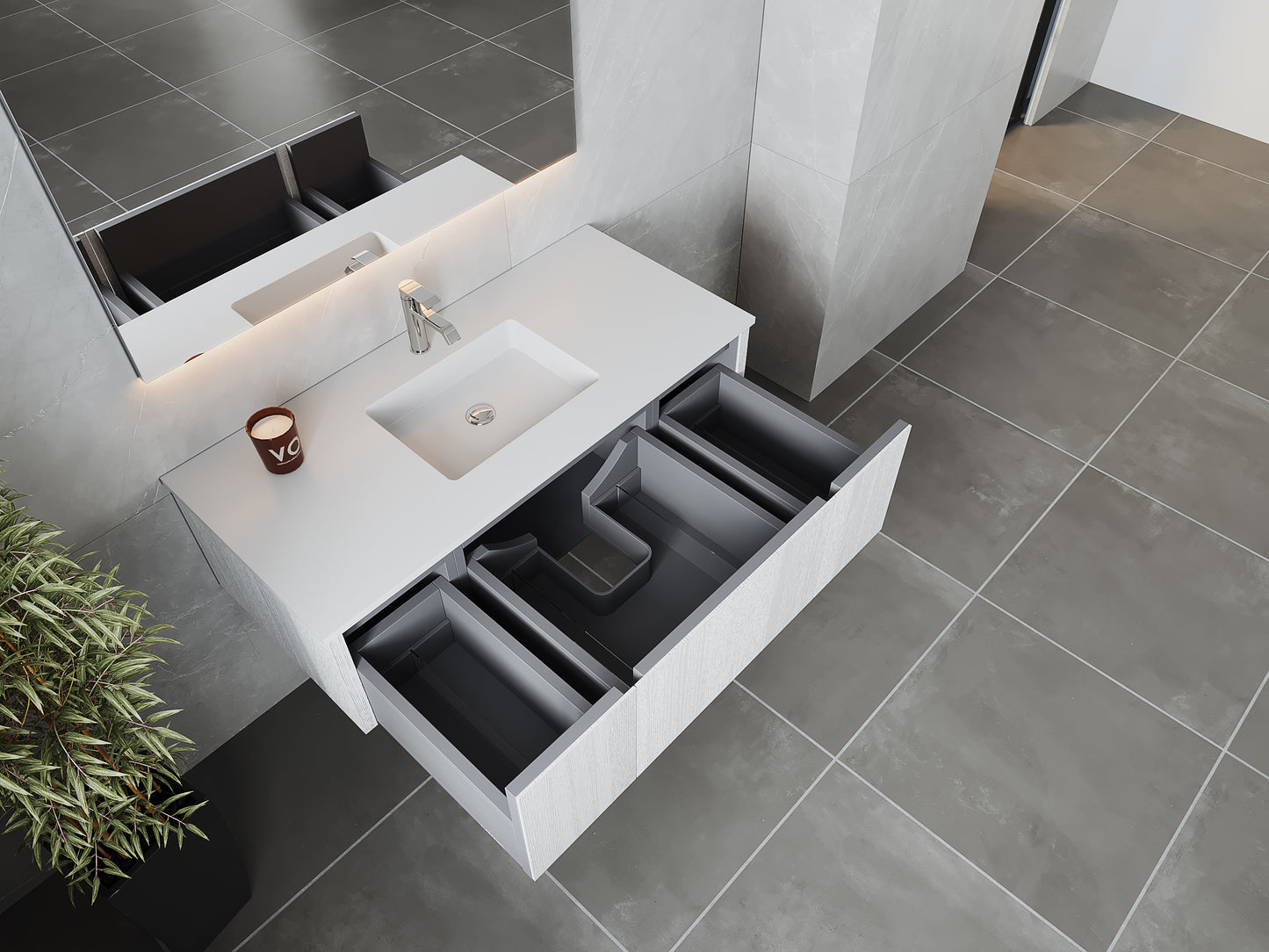 Legno 48" Alabaster White Bathroom Vanity with Matte White VIVA Stone Solid Surface Countertop
