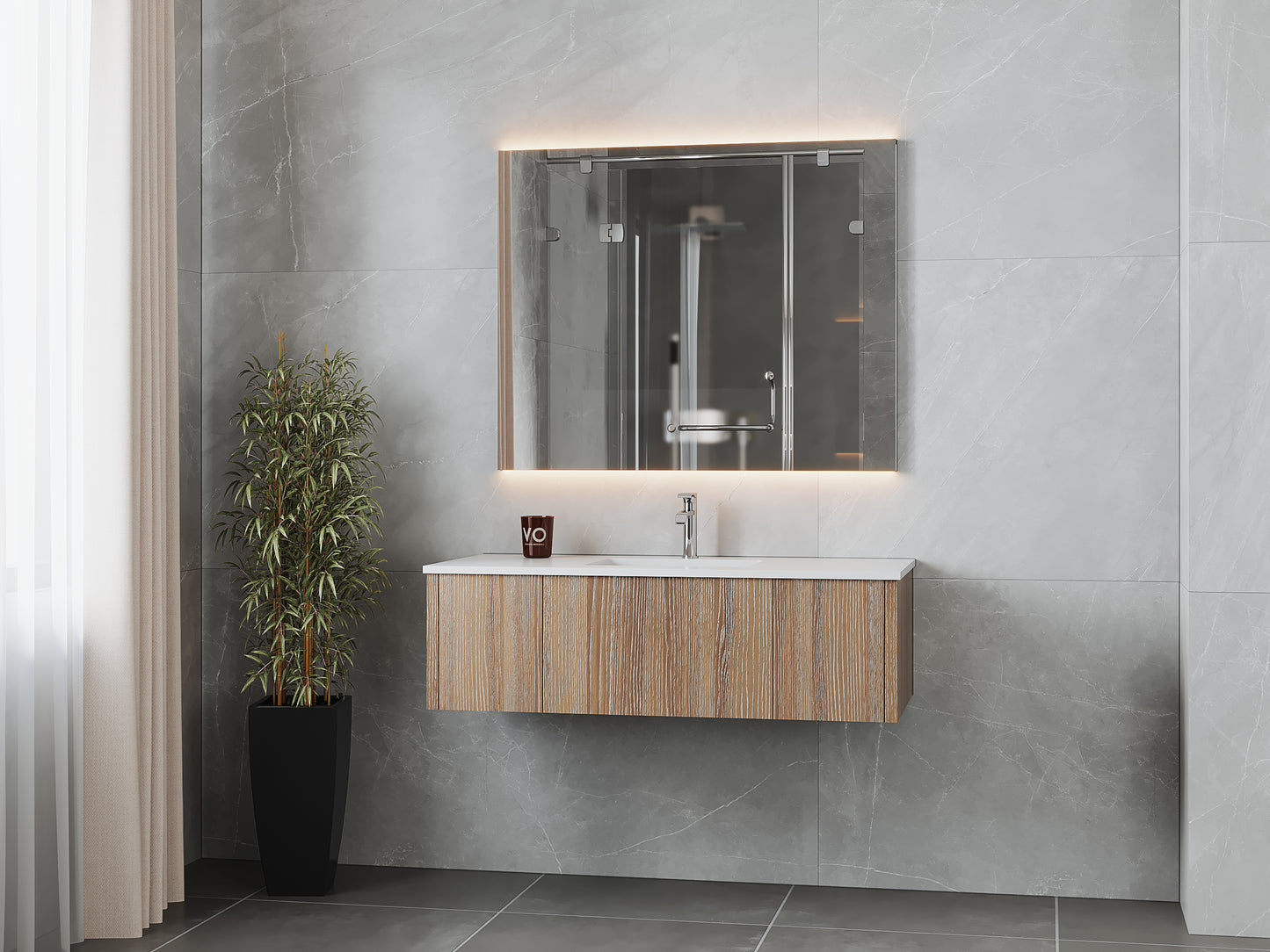 Legno 48" Weathered Grey Bathroom Vanity with Matte White VIVA Stone Solid Surface Countertop