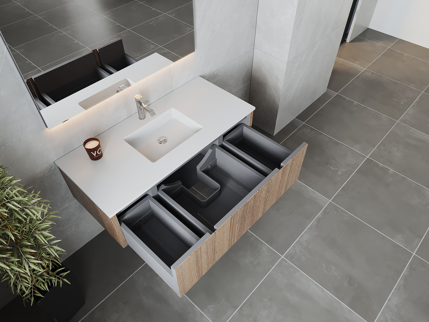 Legno 48" Weathered Grey Bathroom Vanity with Matte White VIVA Stone Solid Surface Countertop