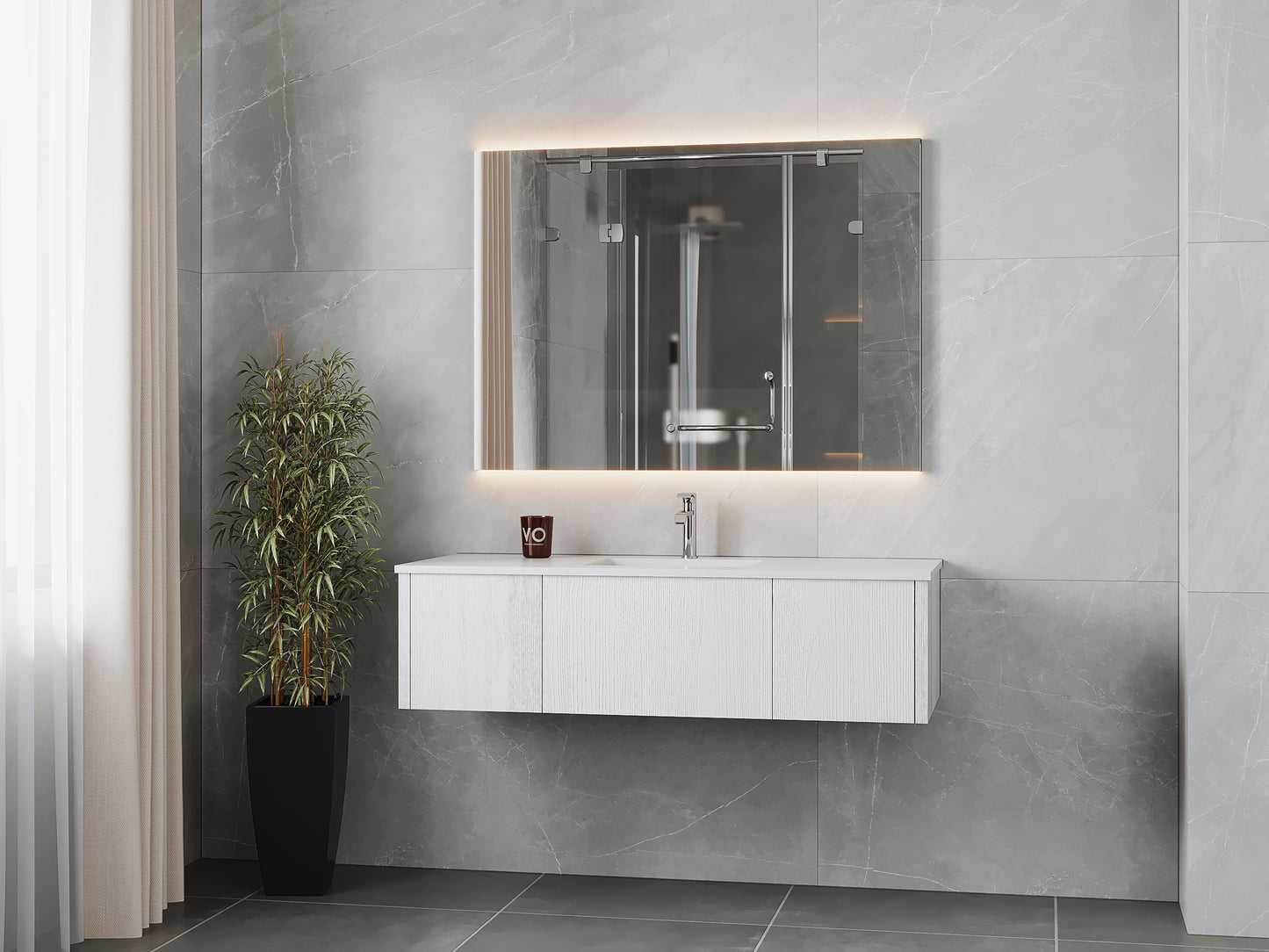 Legno 54" Alabaster White Bathroom Vanity with Matte White VIVA Stone Solid Surface Countertop