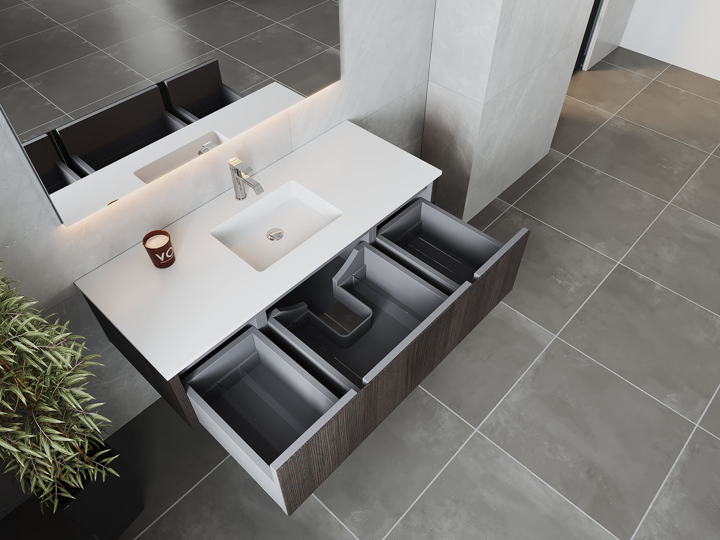 Legno 54" Carbon Oak Bathroom Vanity with Matte White VIVA Stone Solid Surface Countertop