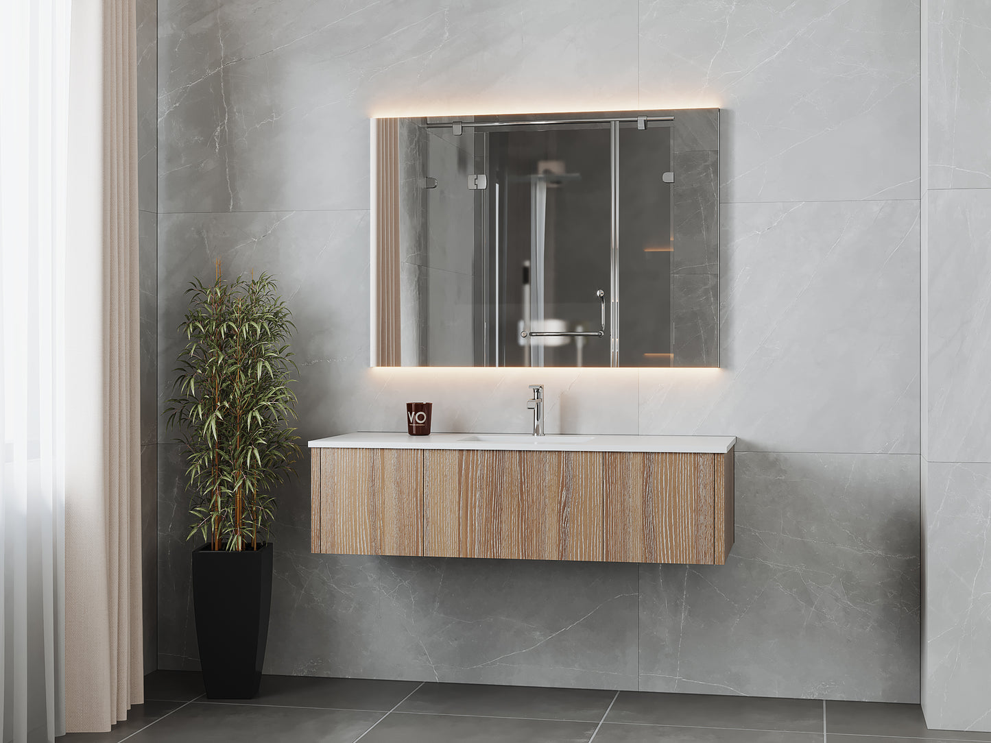 Legno 54" Weathered Grey Bathroom Vanity with Matte White VIVA Stone Solid Surface Countertop
