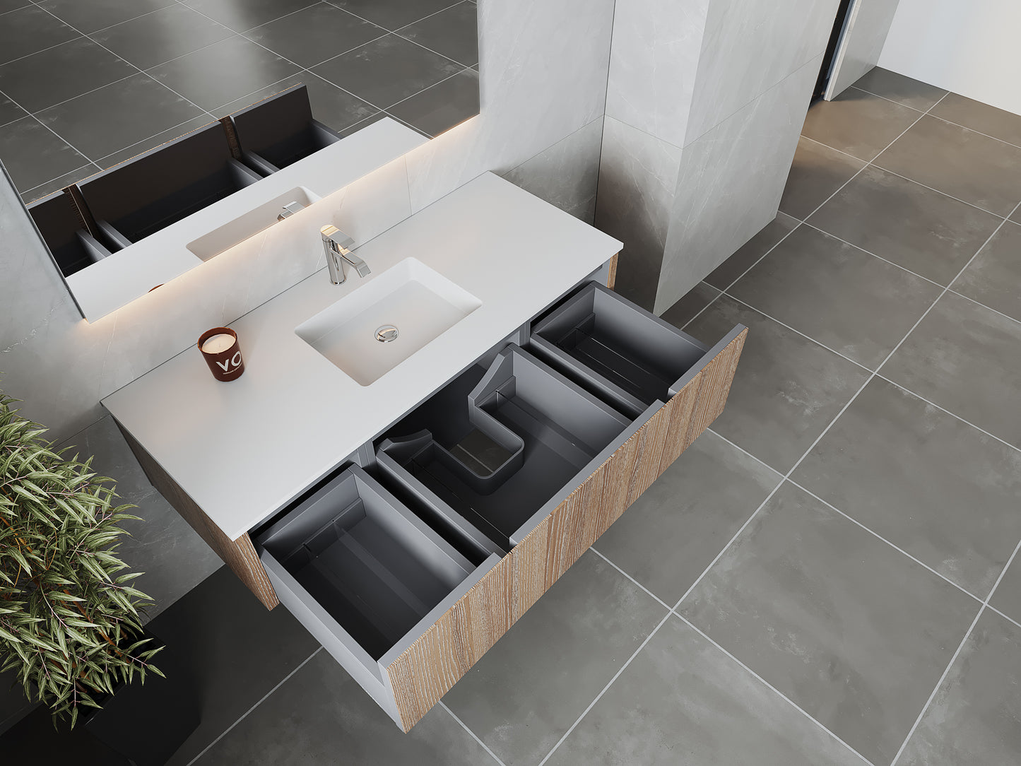 Legno 54" Weathered Grey Bathroom Vanity with Matte White VIVA Stone Solid Surface Countertop
