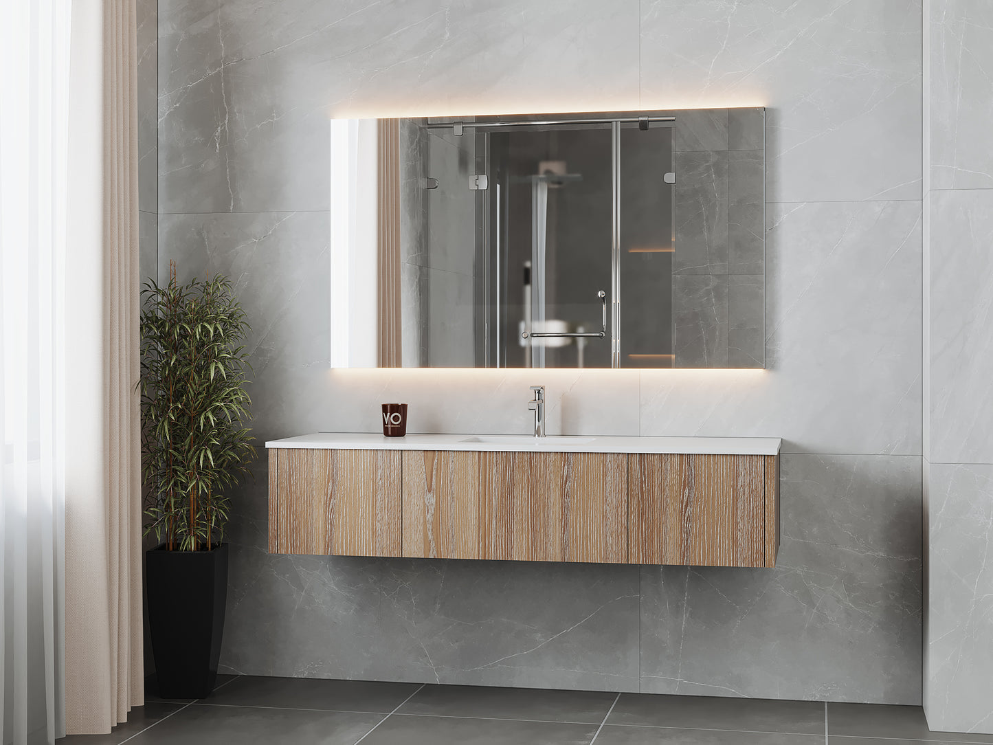 Legno 66" Weathered Grey Bathroom Vanity with Matte White VIVA Stone Solid Surface Countertop