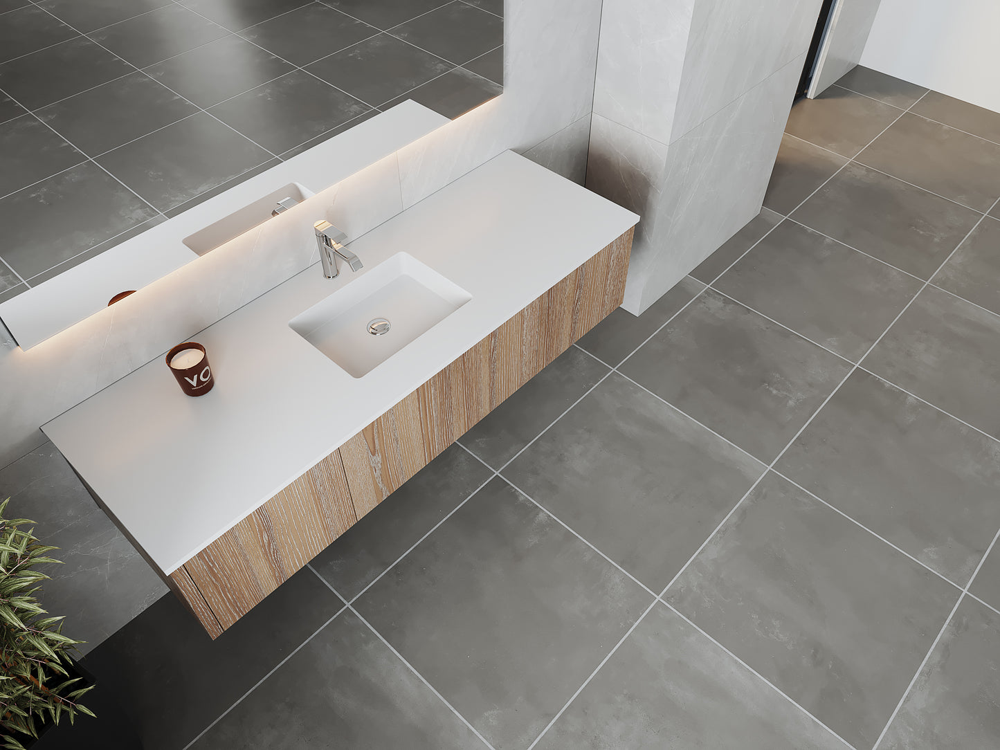 Legno 66" Weathered Grey Bathroom Vanity with Matte White VIVA Stone Solid Surface Countertop