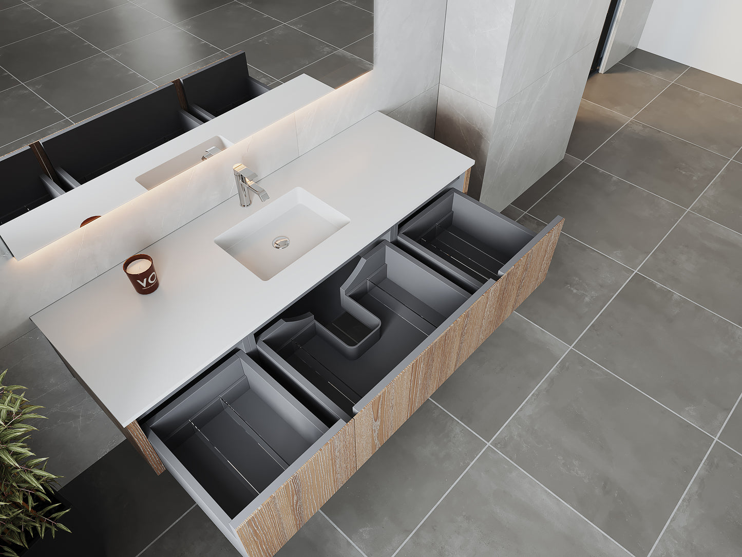 Legno 66" Weathered Grey Bathroom Vanity with Matte White VIVA Stone Solid Surface Countertop