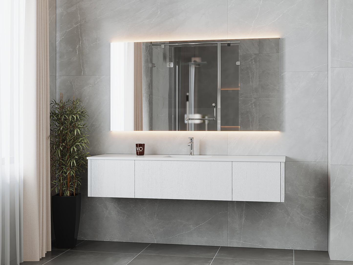 Legno 72" Alabaster White Single Sink Bathroom Vanity with Matte White VIVA Stone Solid Surface Countertop