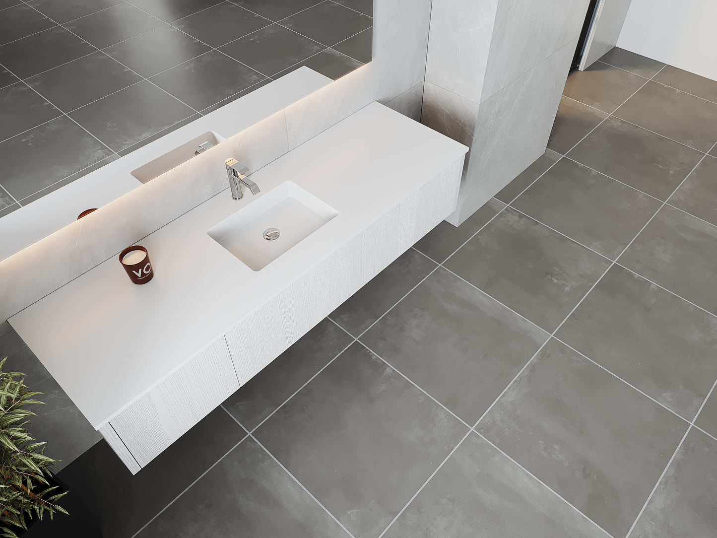 Legno 72" Alabaster White Single Sink Bathroom Vanity with Matte White VIVA Stone Solid Surface Countertop