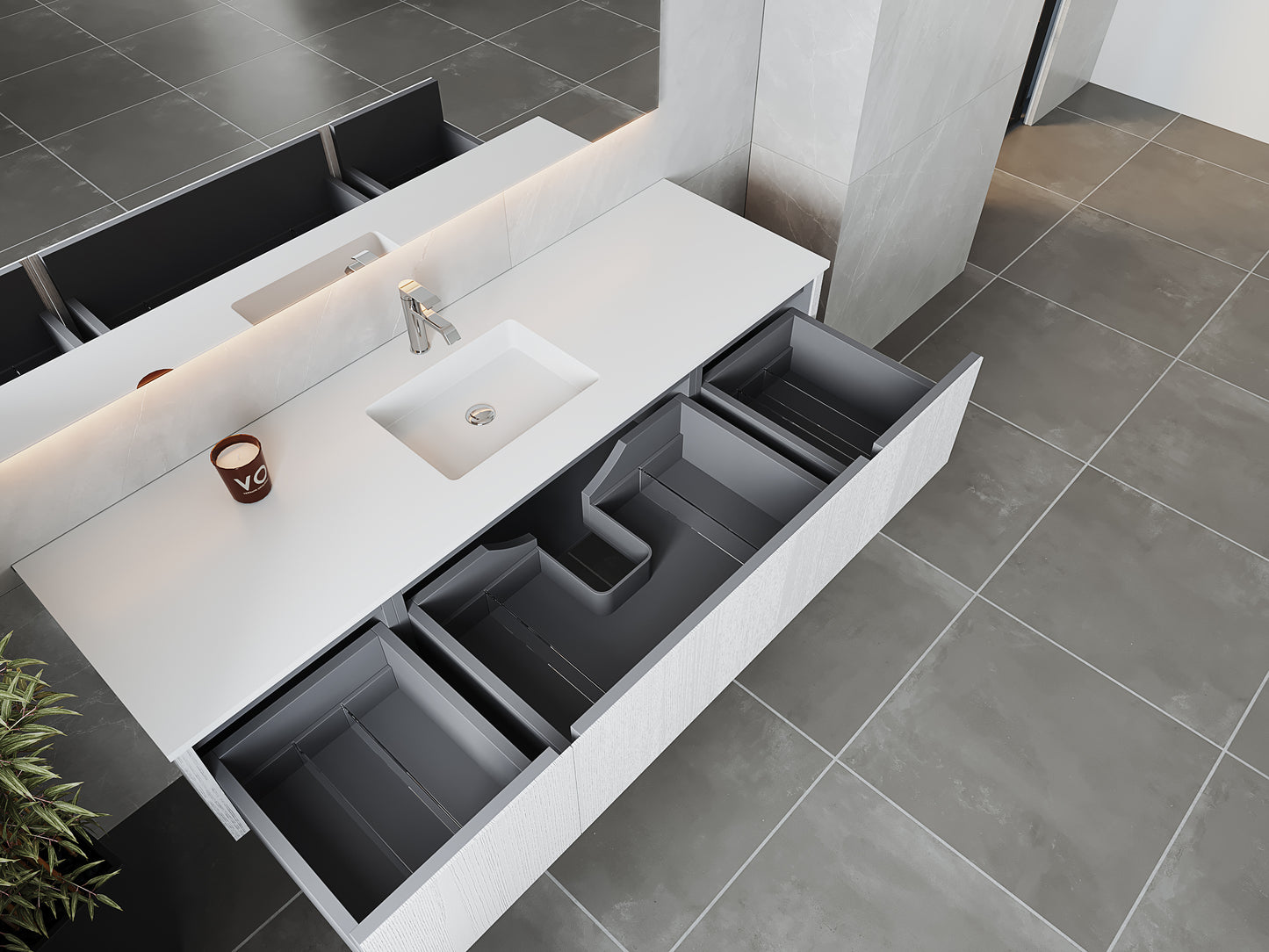 Legno 72" Alabaster White Single Sink Bathroom Vanity with Matte White VIVA Stone Solid Surface Countertop