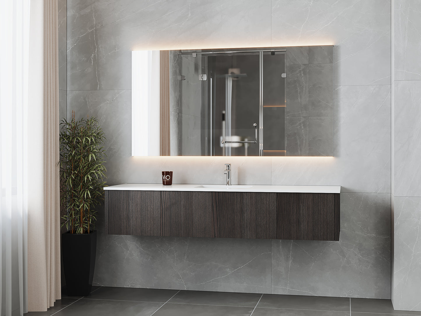 Legno 72" Carbon Oak Single Sink Bathroom Vanity with Matte White VIVA Stone Solid Surface Countertop