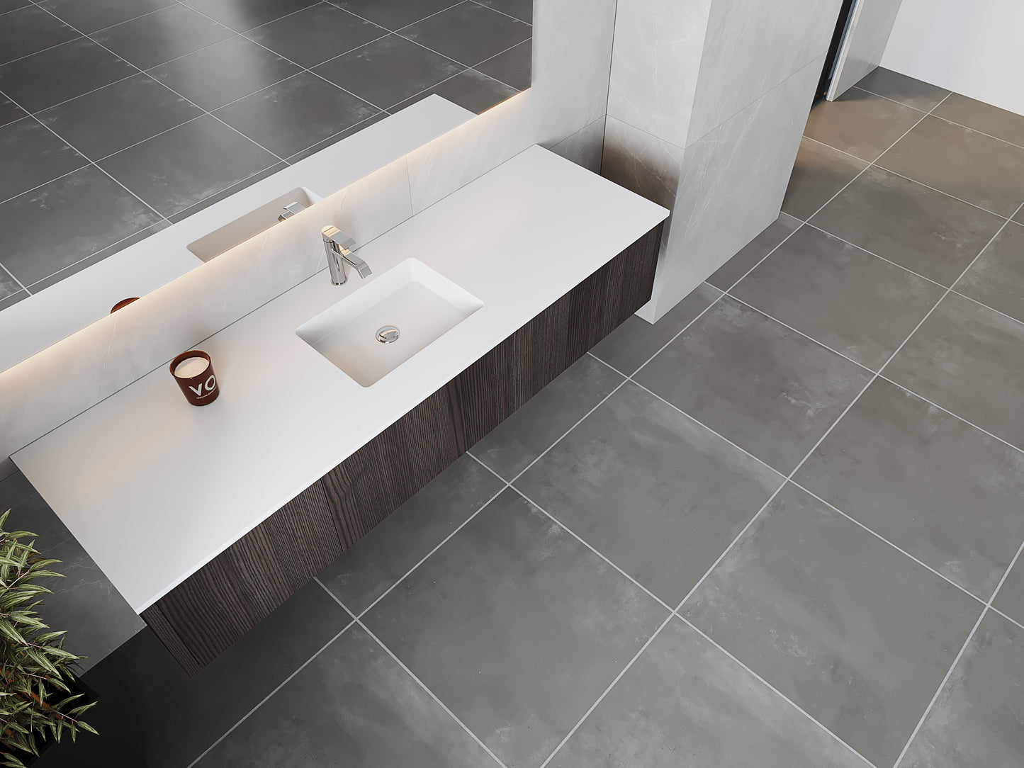 Legno 72" Carbon Oak Single Sink Bathroom Vanity with Matte White VIVA Stone Solid Surface Countertop