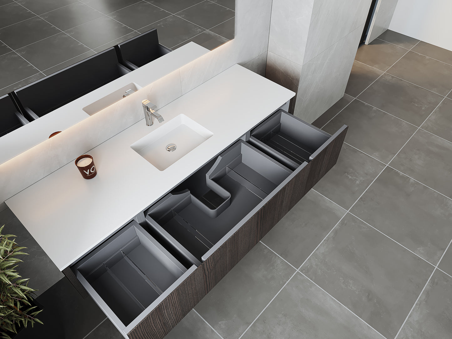 Legno 72" Carbon Oak Single Sink Bathroom Vanity with Matte White VIVA Stone Solid Surface Countertop