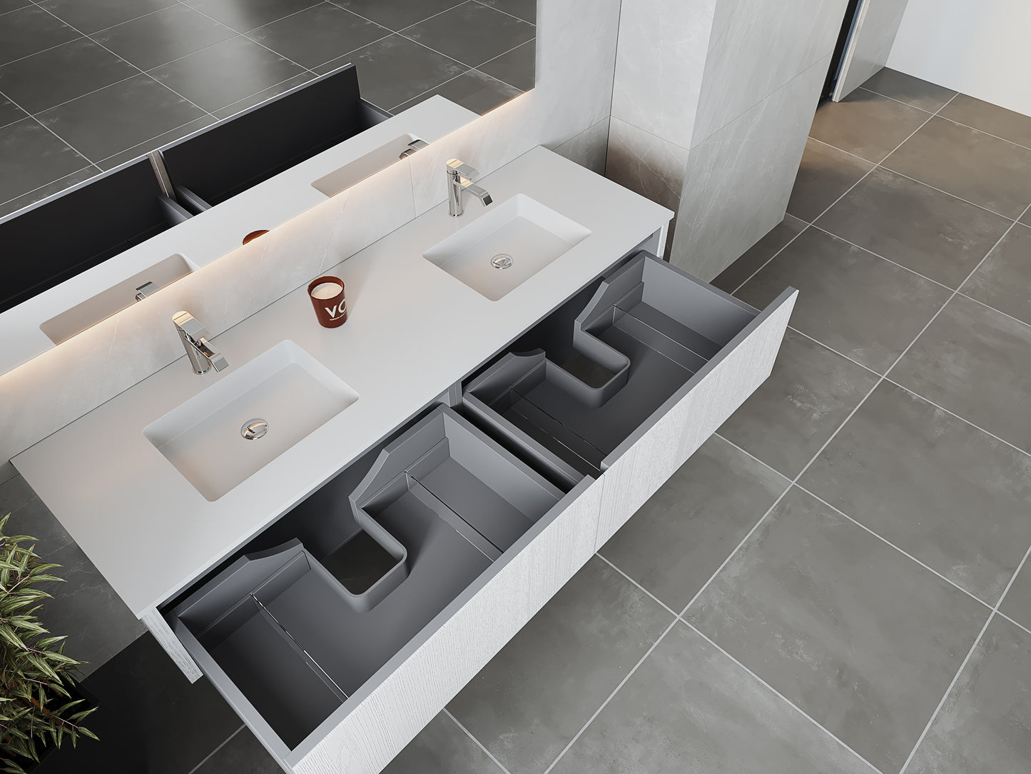 Legno 72" Alabaster White Double Sink Bathroom Vanity with Matte White VIVA Stone Solid Surface Countertop
