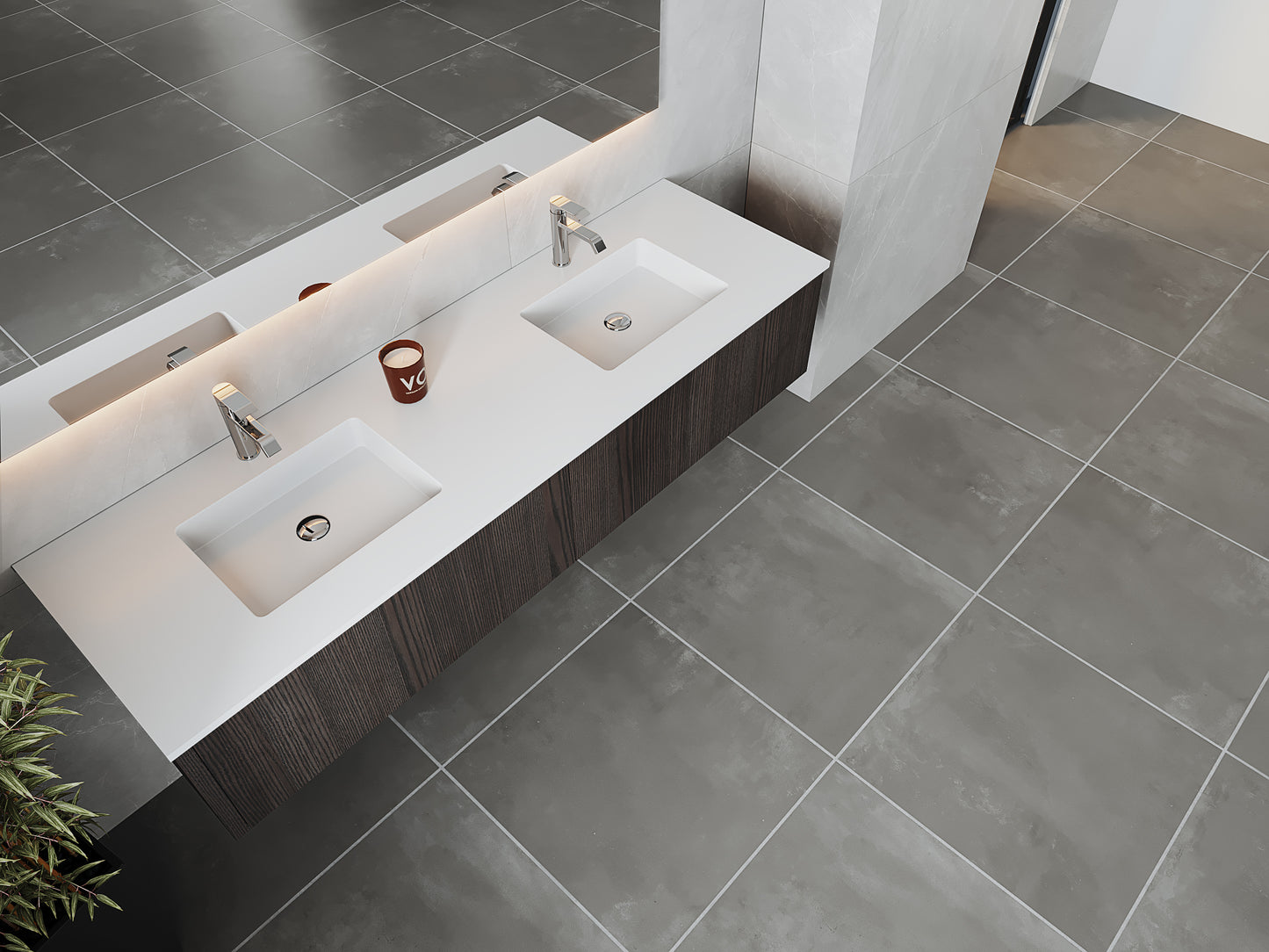 Legno 72" Carbon Oak Double Sink Bathroom Vanity with Matte White VIVA Stone Solid Surface Countertop