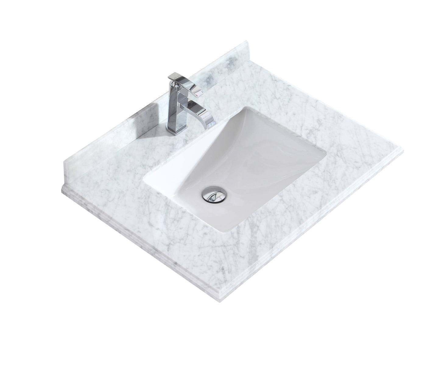Forever 30" Single Hole White Carrara Marble Countertop with Rectangular Ceramic Sink