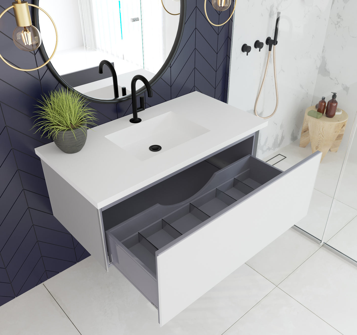 Vitri 42" Cloud White Wall Hung Bathroom Vanity Cabinet