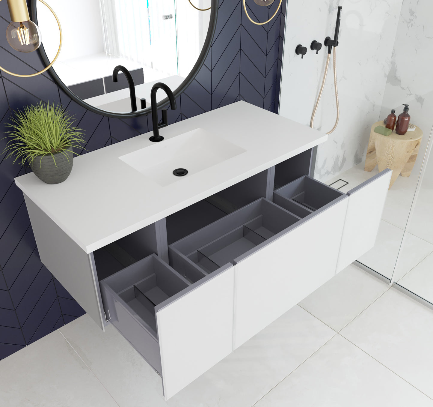 Vitri 48" Cloud White Wall Hung Bathroom Vanity Cabinet