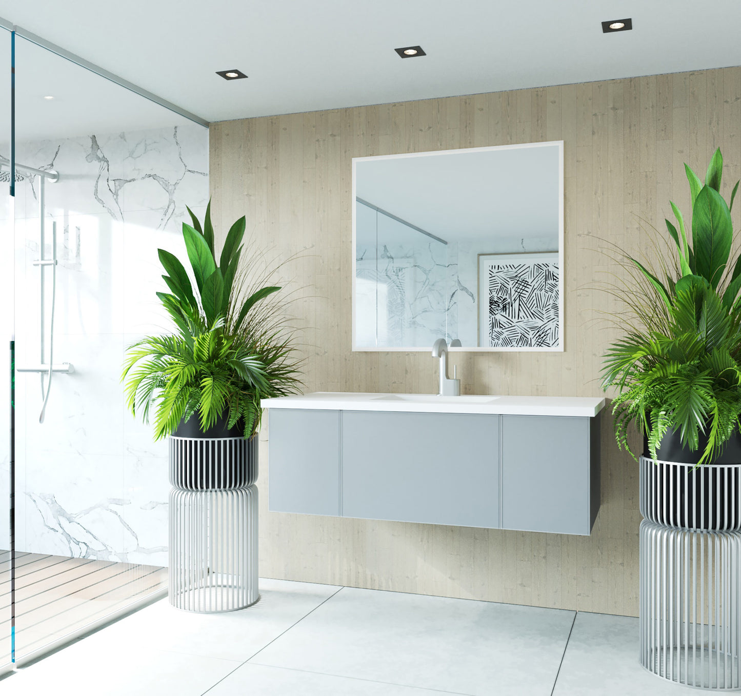 Vitri 48" Fossil Grey Bathroom Vanity with VIVA Stone Matte White Solid Surface Countertop