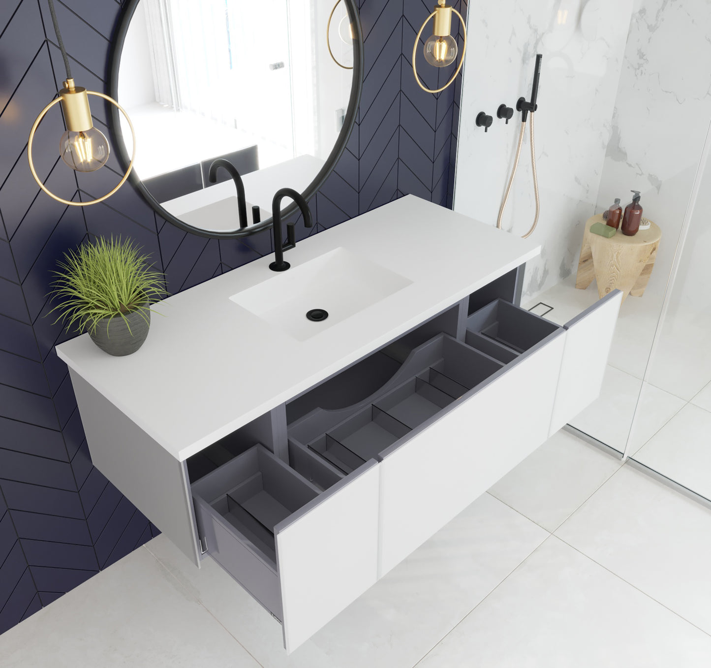 Vitri 54" Cloud White Wall Hung Bathroom Vanity Cabinet