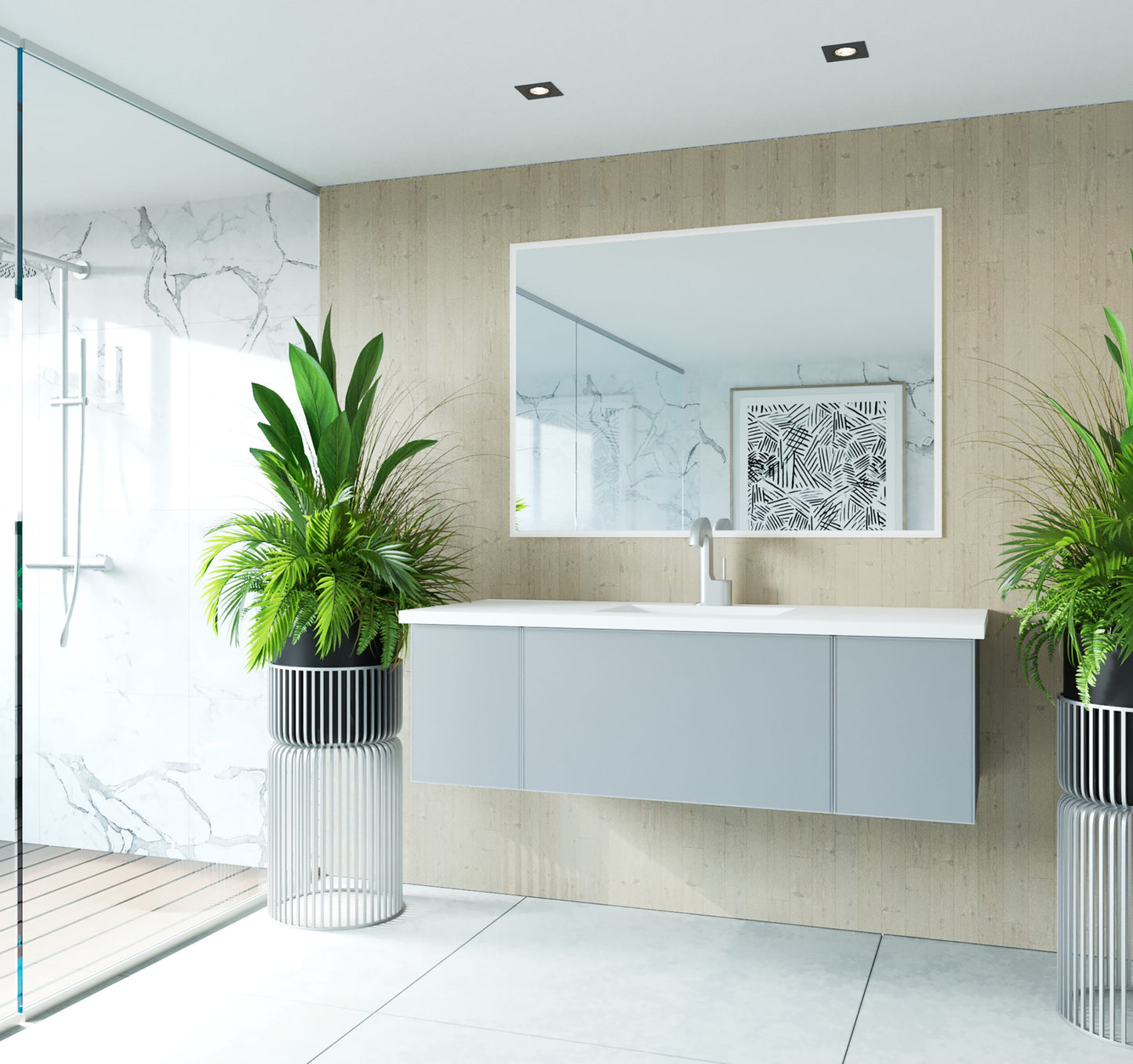 Vitri 54" Fossil Grey Bathroom Vanity with VIVA Stone Matte White Solid Surface Countertop