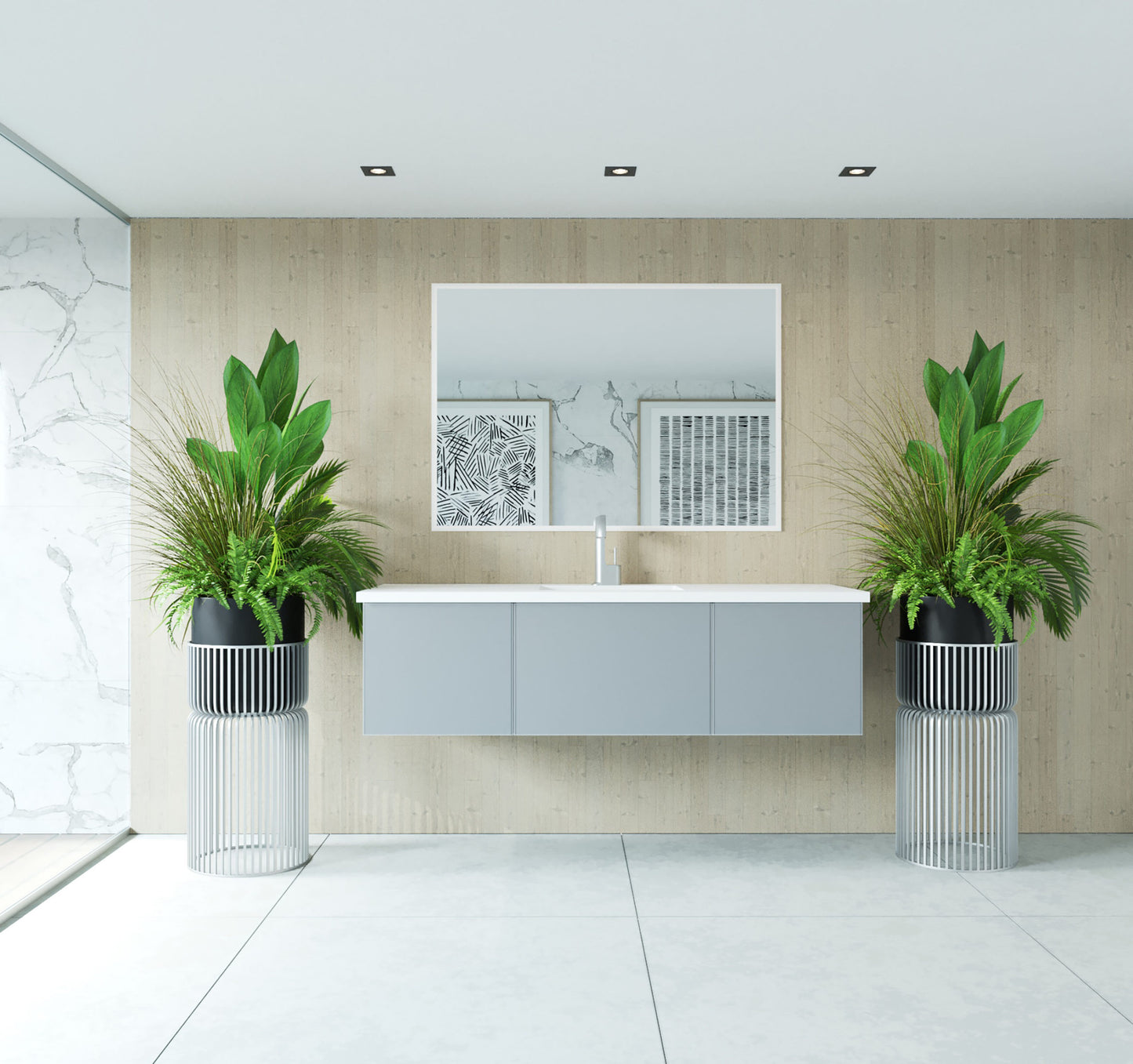 Vitri 60" Fossil Grey Single Sink Bathroom Vanity with VIVA Stone Matte White Solid Surface Countertop