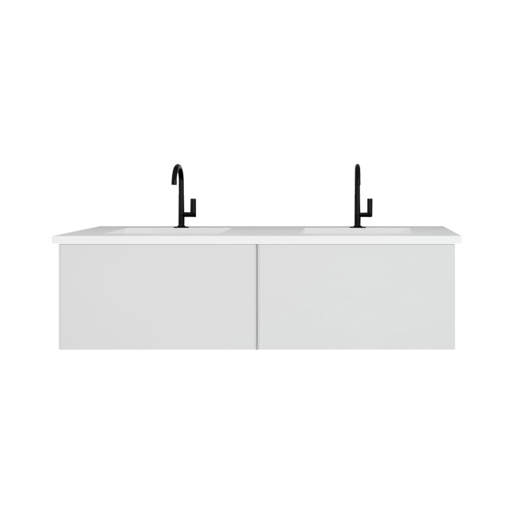 Vitri 60" Cloud White Double Sink Bathroom Vanity with VIVA Stone Matte White Solid Surface Countertop