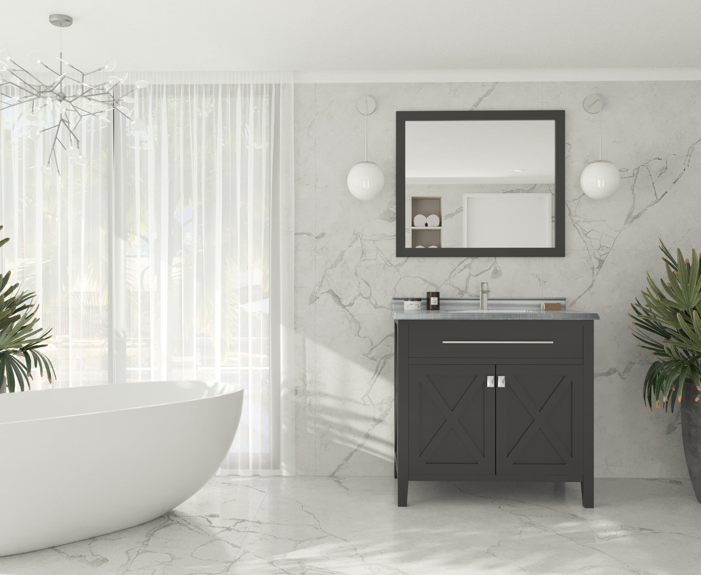 Wimbledon 36" Espresso Bathroom Vanity with White Stripes Marble Countertop
