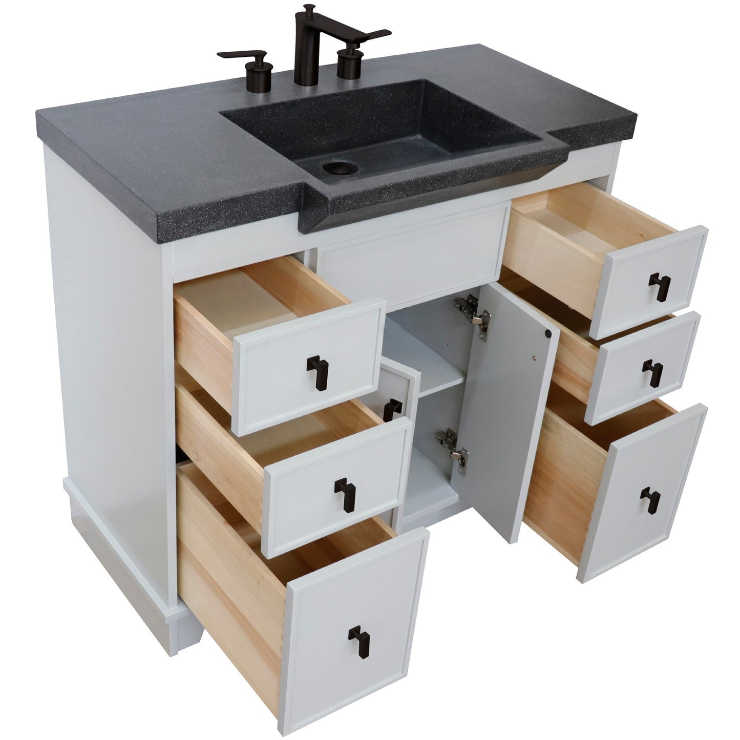 39" Single Sink Vanity Light Gray Finish in Black Concrete Top
